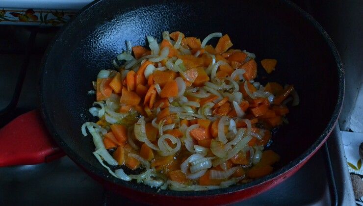Из серии “Лучшие рецепты для мультиварки”: куриный гуляш с морковкой и луком. – Шаг 1