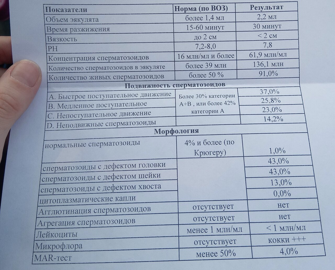 Спермограмма, у кого было?Тератозооспермия