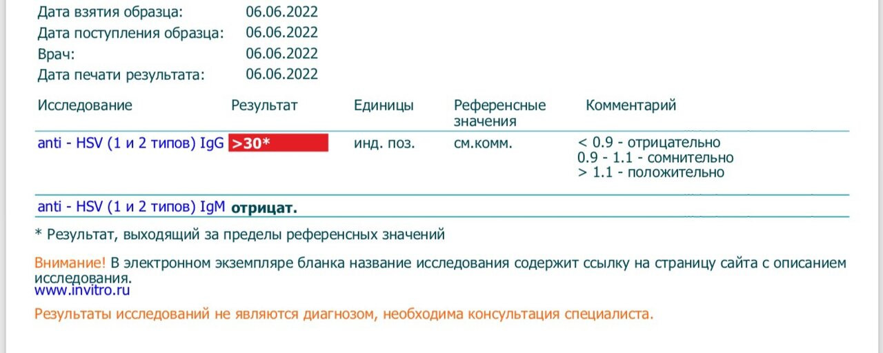 Положительный результат на герпес