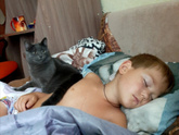 Повезло ребенку с кошкой))