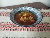 Мясо, тушенное с шампиньонами и сладким перцем