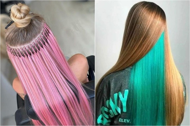Обладательницы натуральных волос русого цвета тоже могут позволить себе эксперименты с разноцветными прядями. 