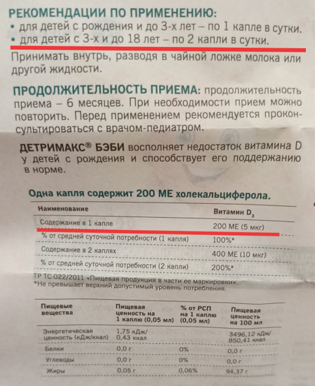 Купила Детнимакс, а в нем всего 200 МЕ в 1 капле