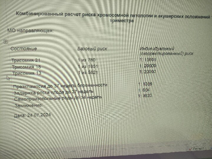 Подскажите результаты скрининга?