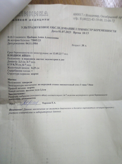 Первое УЗИ. 7 недель