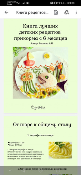 Книга детских рецептов для прикорма детей с 6 месяцев