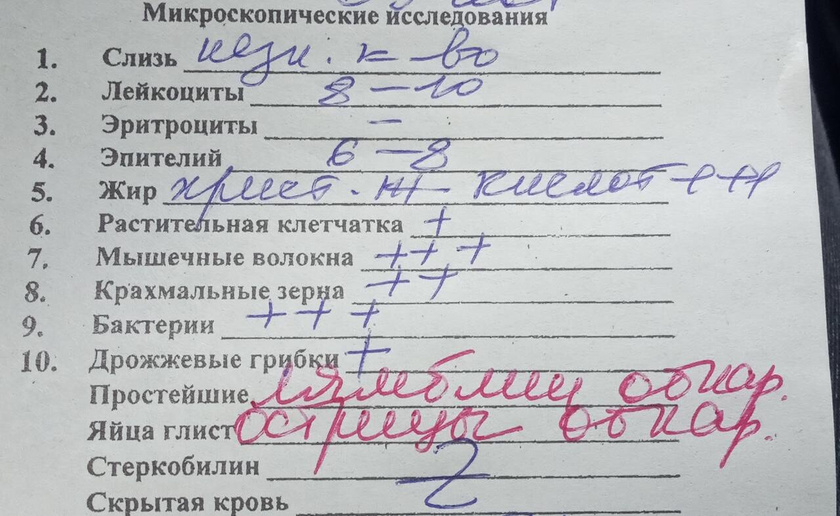 Ответ анализа кала
