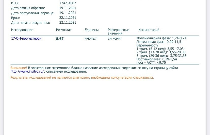 Результаты анализов (в карусели)