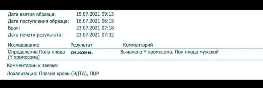 Пришёл анализ на определение пола плода 🥰