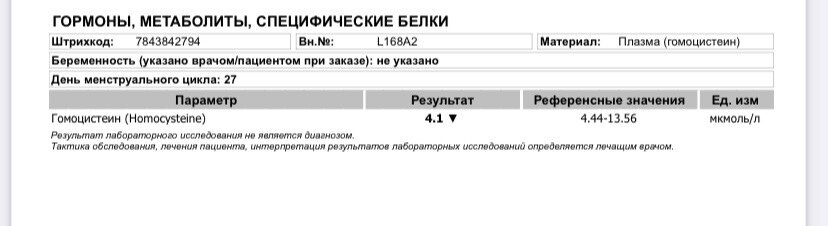 Результат гомоцистеин