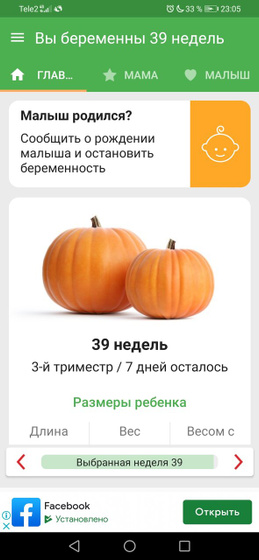 Сегодня 39 недель.