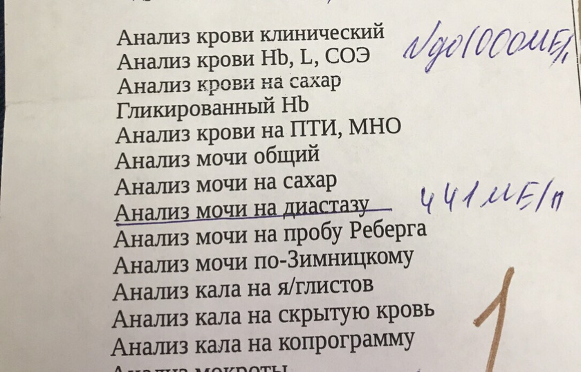Анализ мочи на диастазу. Кто понимает нормы?