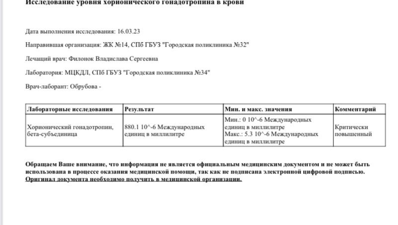 Пришел результат Хгч
