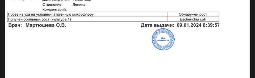 Обильный рост в ухе! Посев из уха
